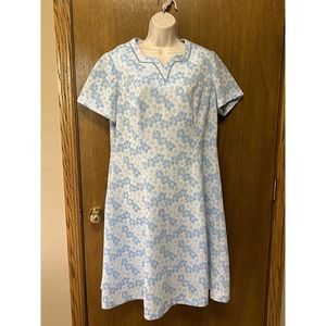 Vintage 60’s/70's Leslie Pomer Retro Blue/white floral Dress SEE PHOTOS for size